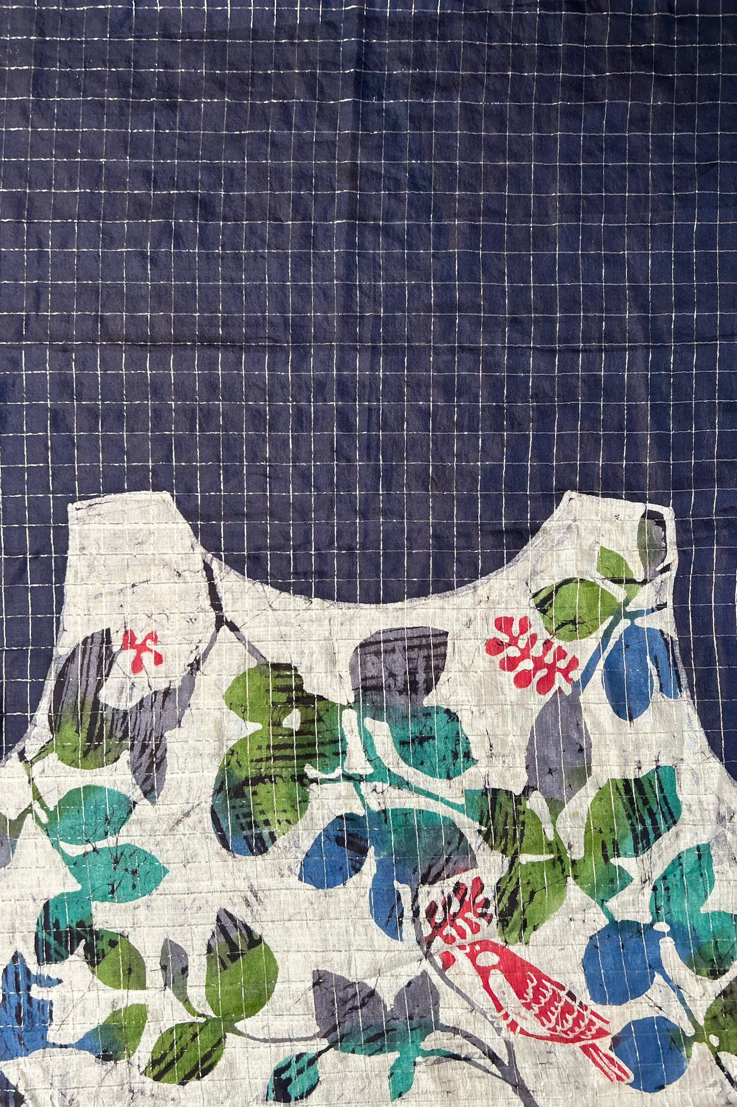 Ivory Mangalagiri Silk Cotton Saree with Batik Art