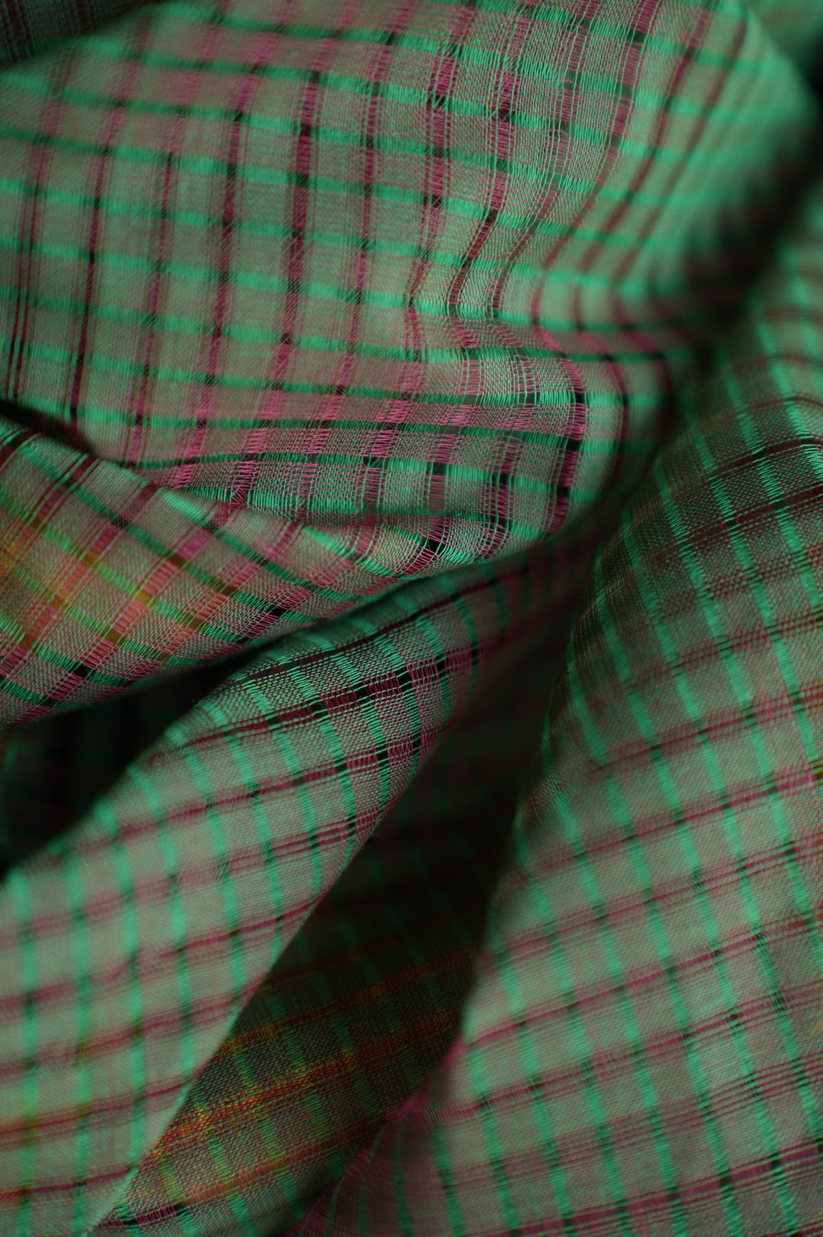 Dark Green Plain Mangalagiri Cotton with Chrome Yellow Border Saree