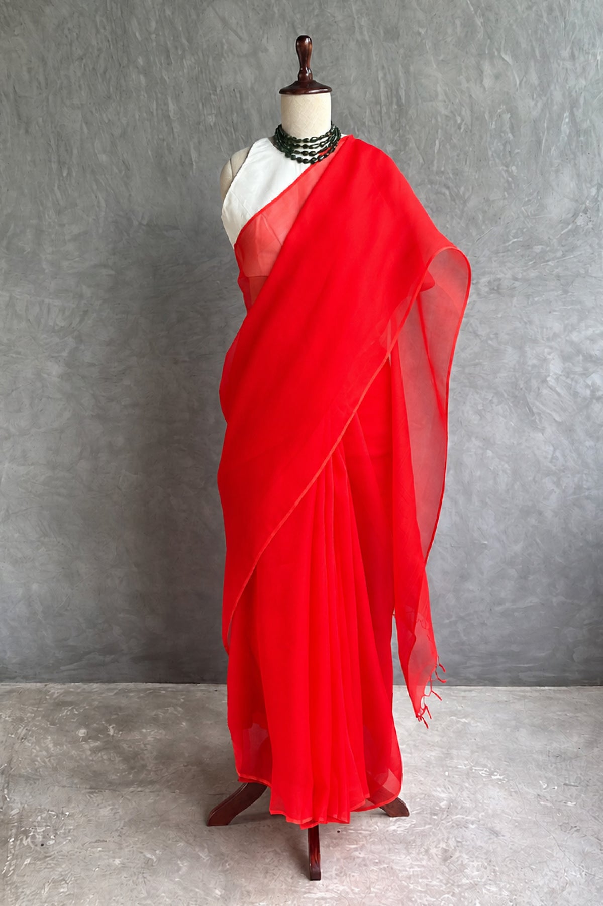 Scarlet Red Leno Organza Silk Saree