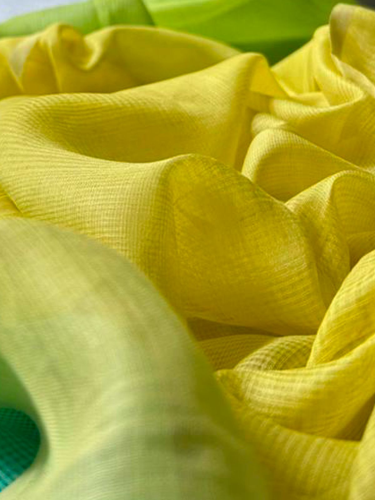 Citron Yellow, Lime Green & Peacock Teal Doria Silk Cotton Check Saree