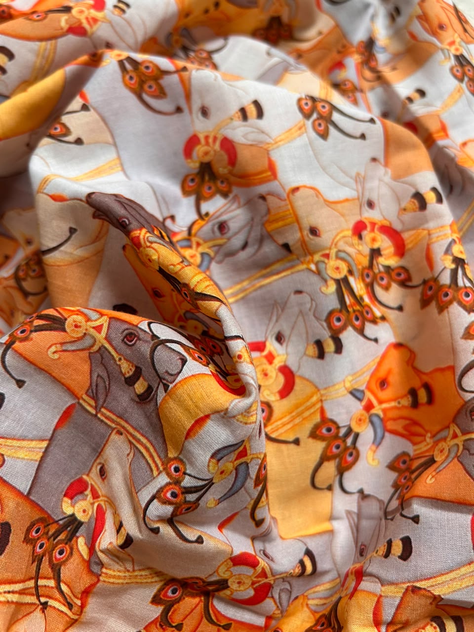 Pichwai Cow Printed Chanderi Silk by Cotton