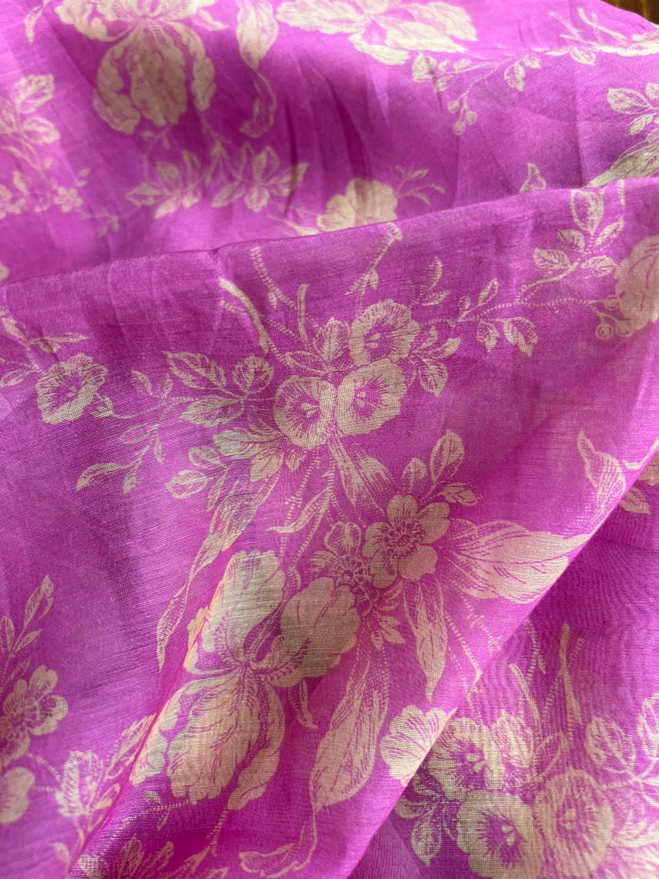 Rose Pink Floral Printed Chanderi Silk-Cotton