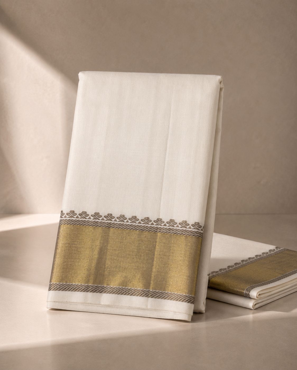Off white Kanjivaram Silk Vesti with Golden Border
