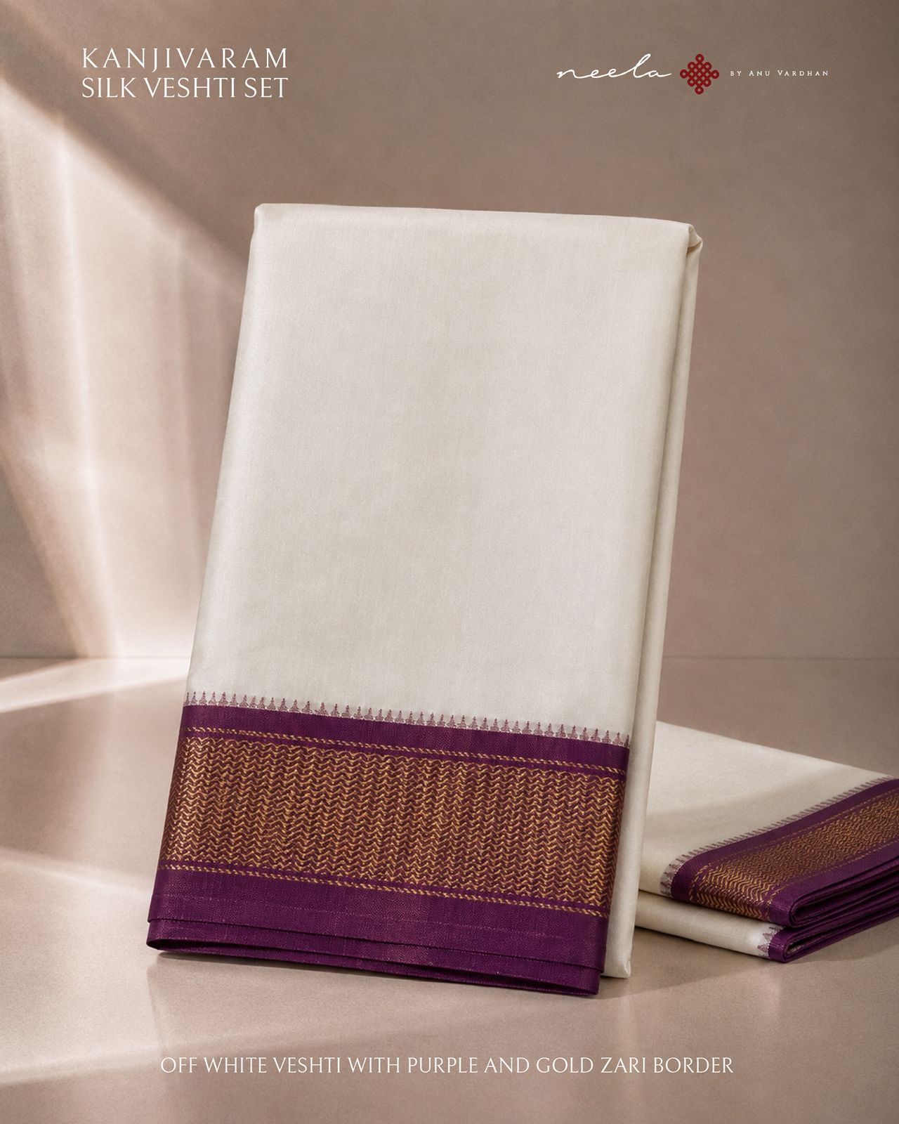 Off White Kanjivaram Silk Vesti with Purple and Gold Zari Border