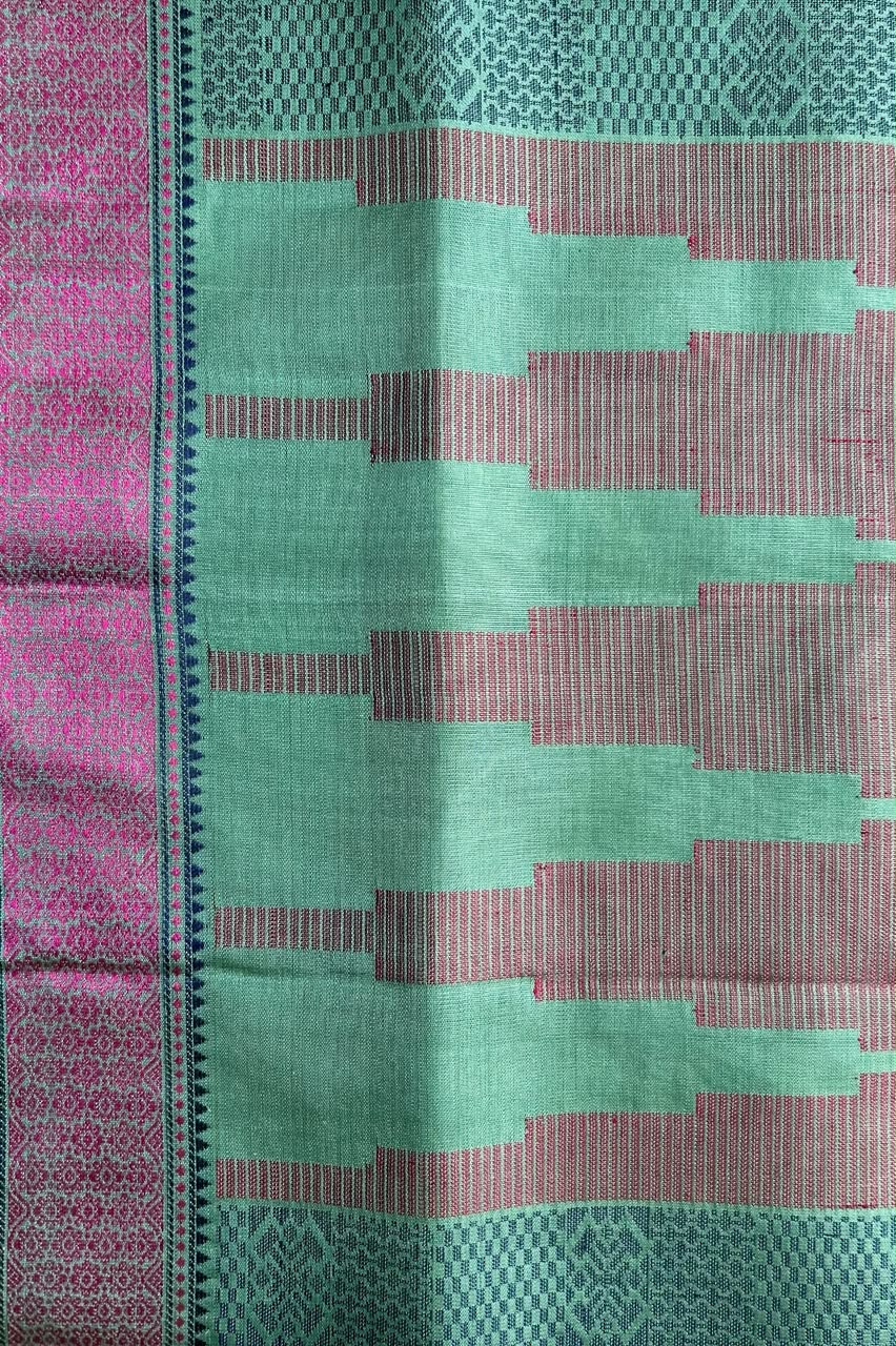 Mint Green & Dusky Mauve Threadwork Pure Kanjivaram Silk Saree