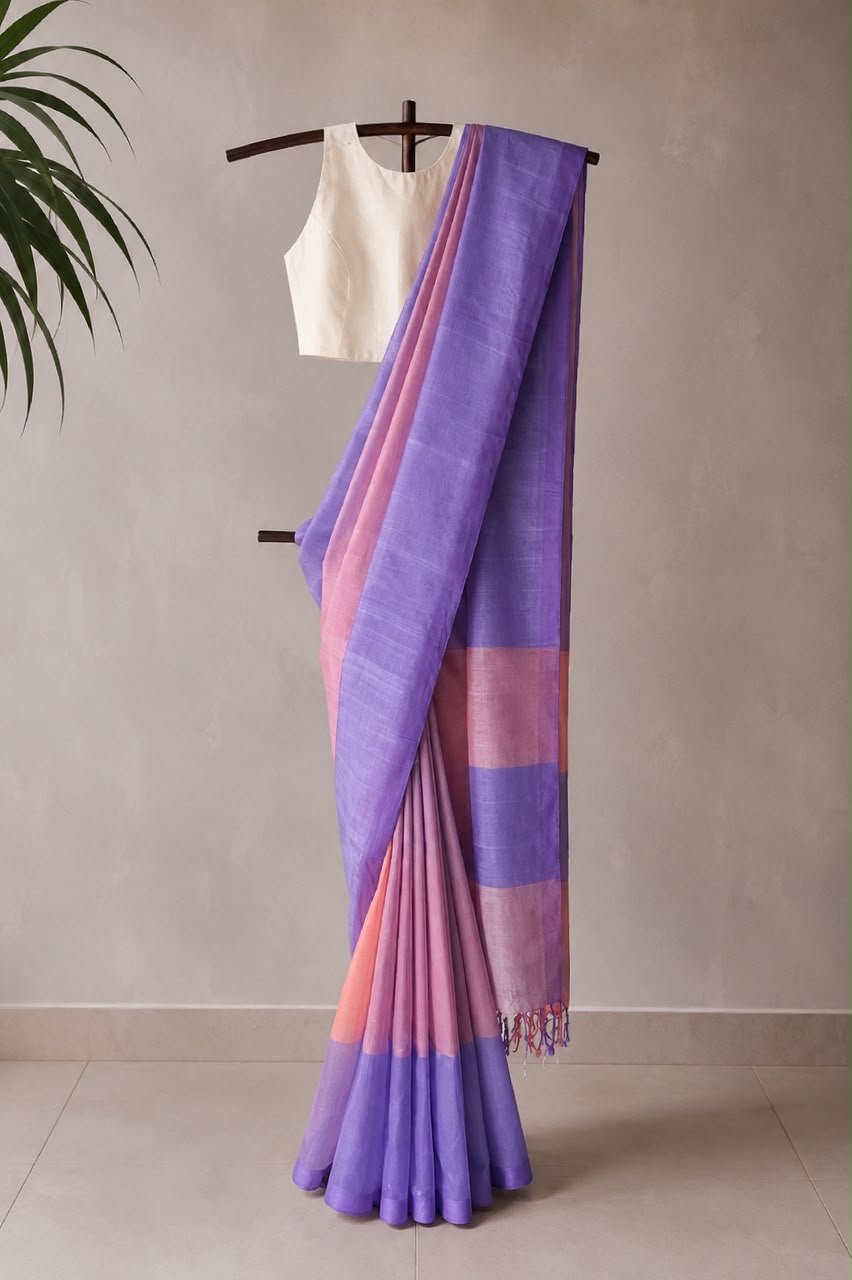 Blush Pink & Deep Lavender Mangalagiri Silk Cotton Saree