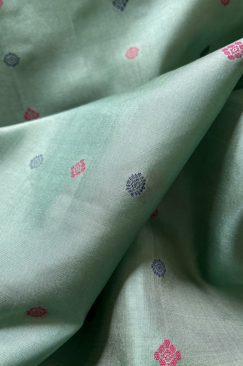 Mint Green & Dusky Mauve Threadwork Pure Kanjivaram Silk Saree
