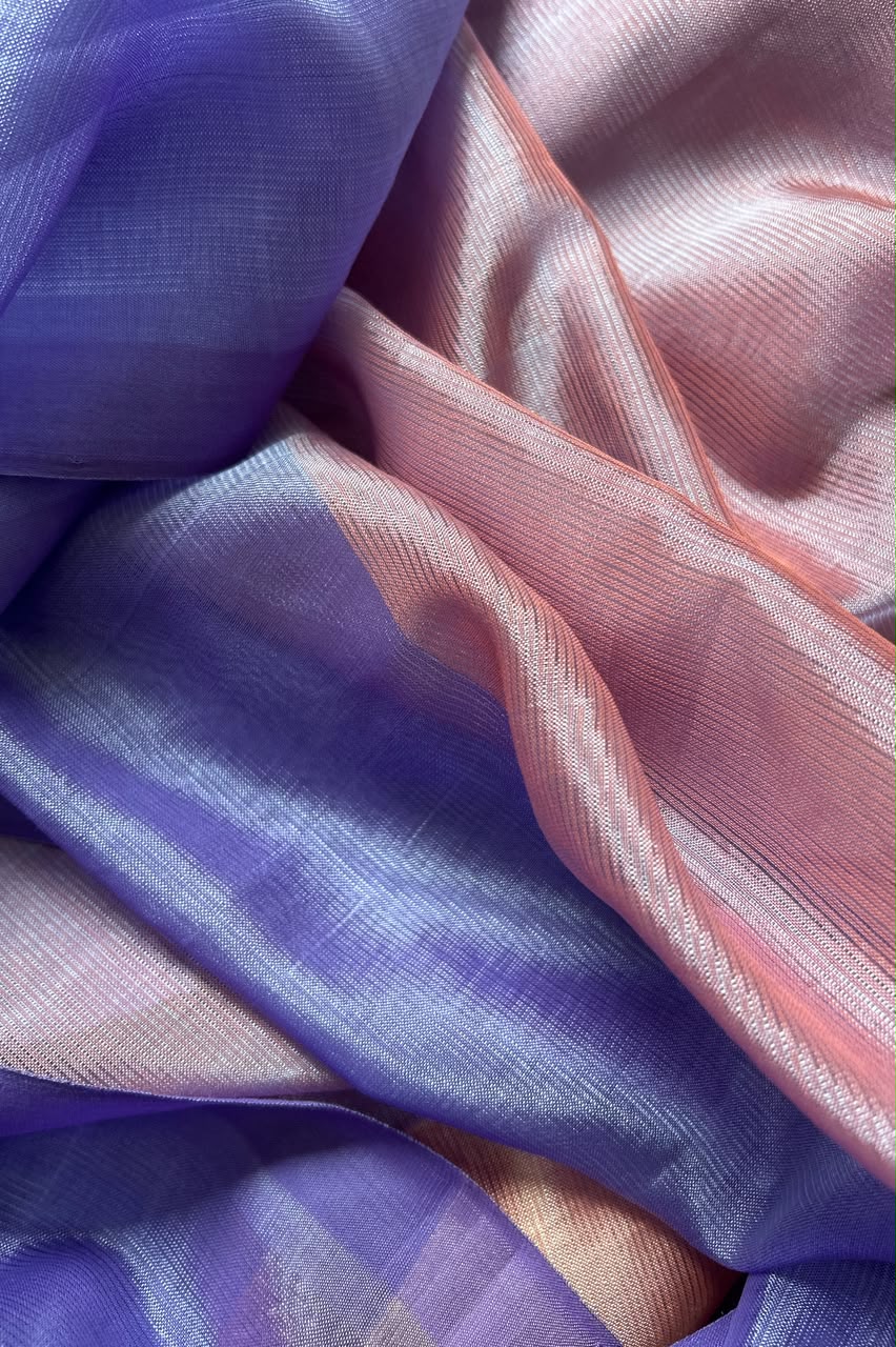 Blush Pink & Deep Lavender Mangalagiri Silk Cotton Saree