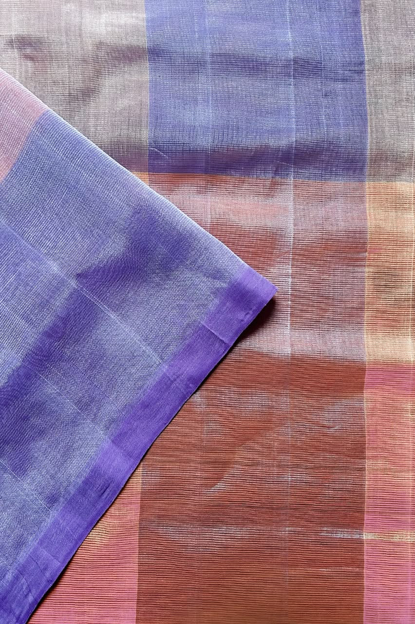 Blush Pink & Deep Lavender Mangalagiri Silk Cotton Saree