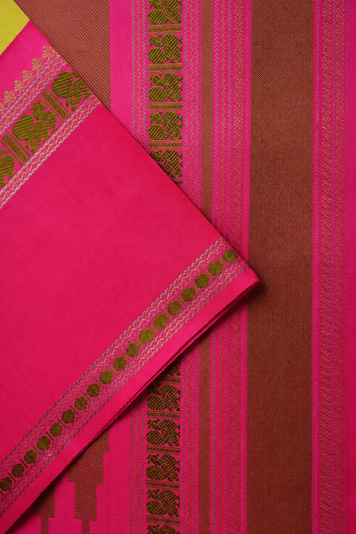 Sunshine Yellow Kanjivaram Silk with Rani Pink and Zari Border Saree