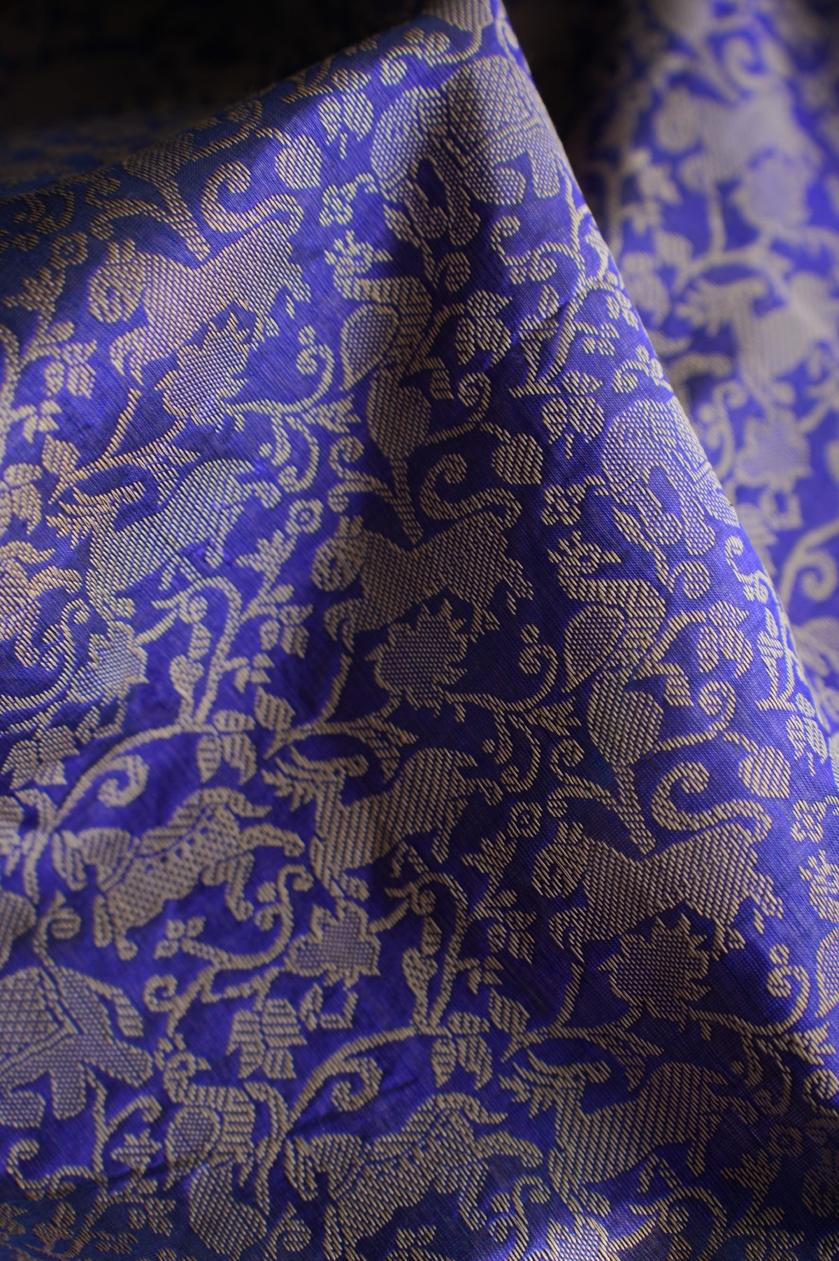 Violet Beige Kanchi Cotton Thread Work with Teal Blue and Beige Border Saree