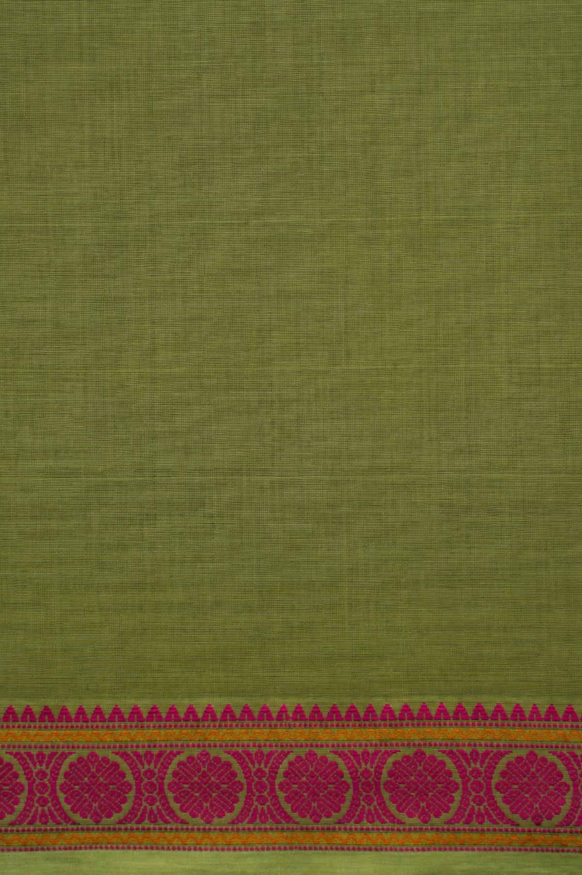 Soft Lime Green Kanchi Cotton Saree with Pink Border