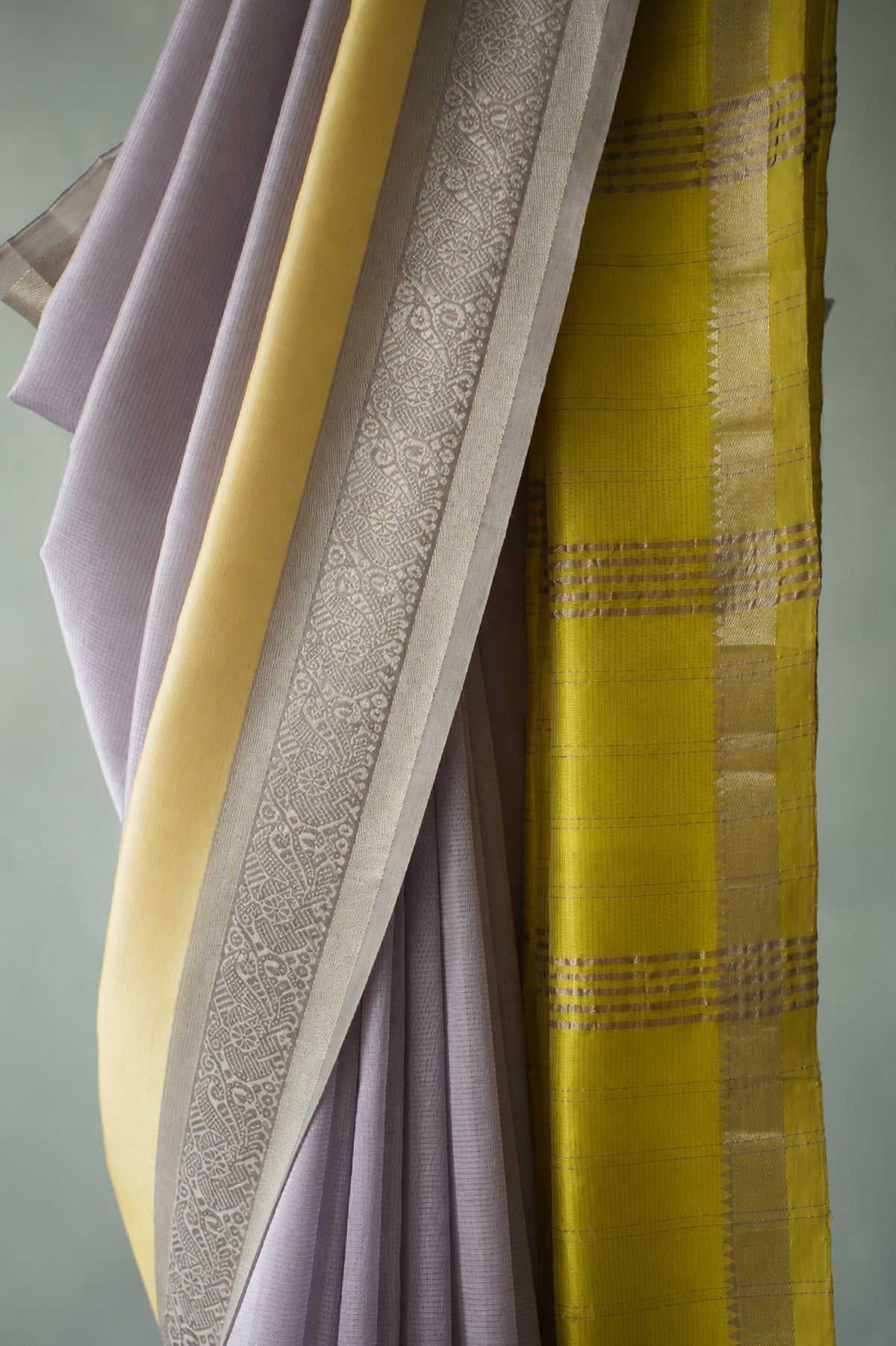 Lavender Grey Mangalagiri Silk Cotton with Silver Zari Border Saree