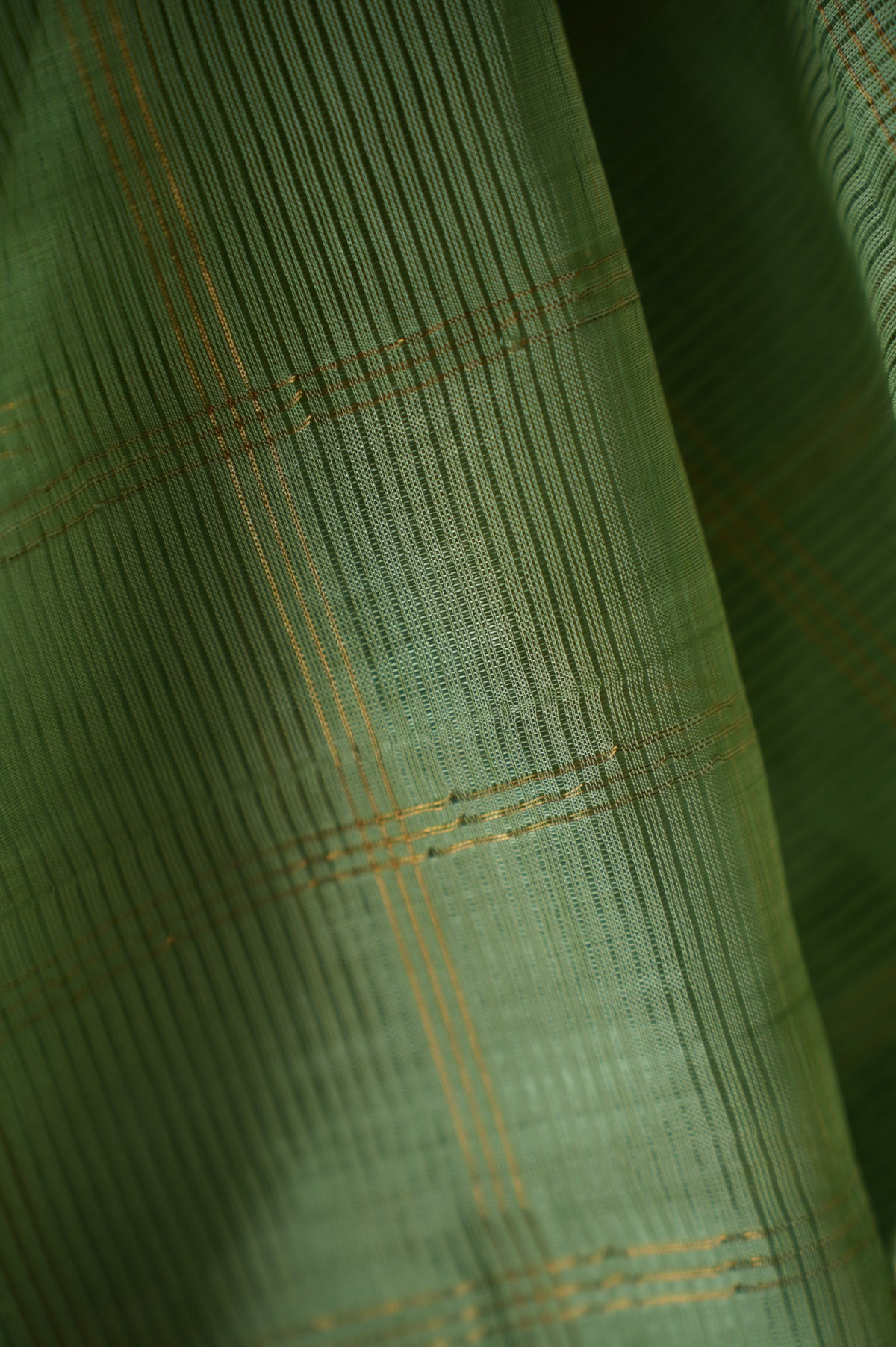 Pastel Green and Gold Checks Mangalagiri Silk Cotton with Gold Zari Border Saree