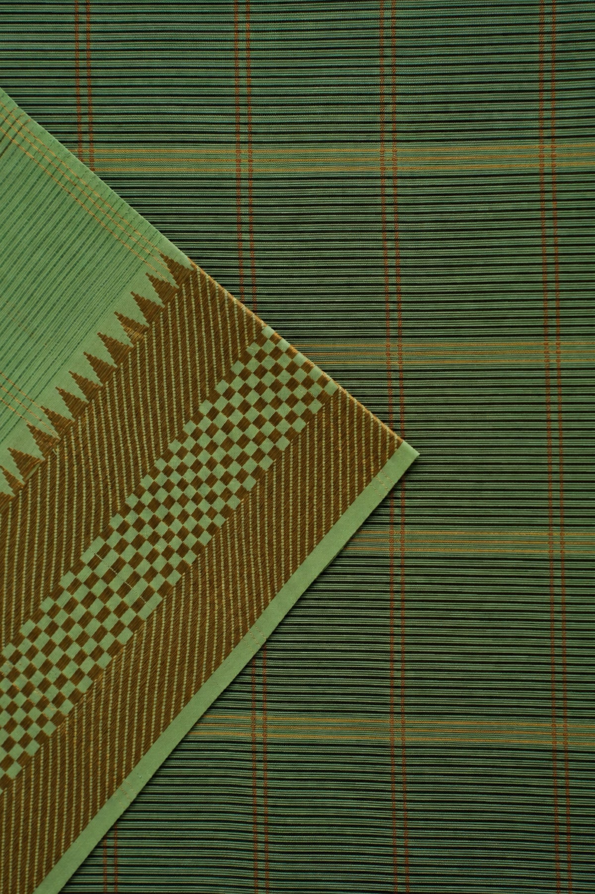 Pastel Green and Gold Checks Mangalagiri Silk Cotton with Gold Zari Border Saree
