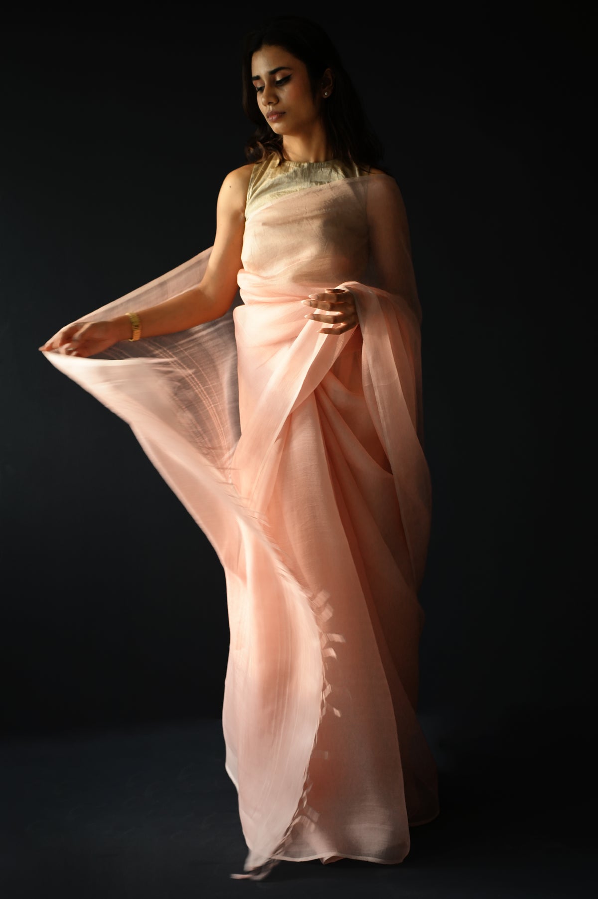 Peach Leno Silk Organza Saree