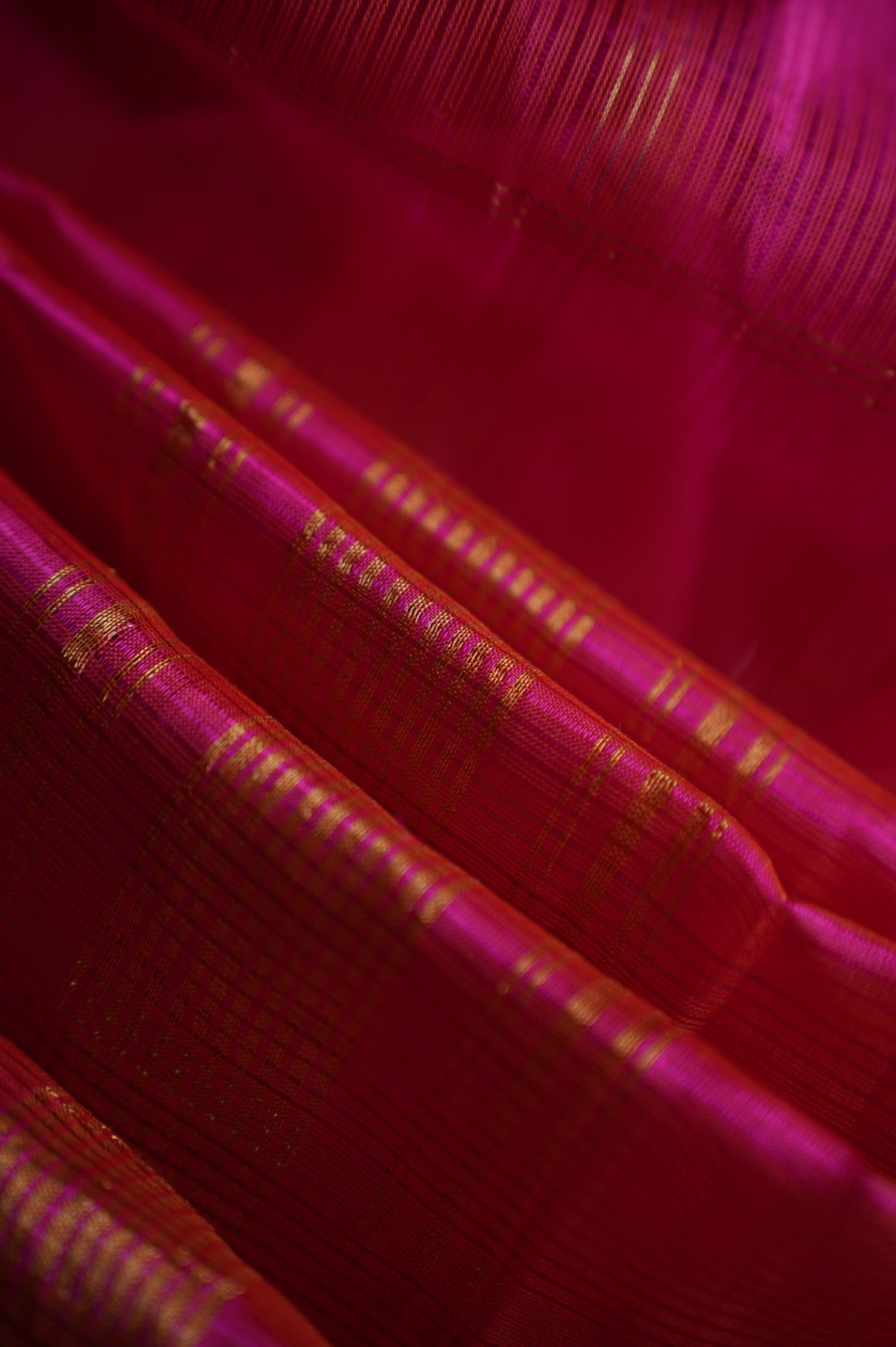 Rani Pink Mangalagiri Silk Cotton with Gold Copper Zari Border Saree
