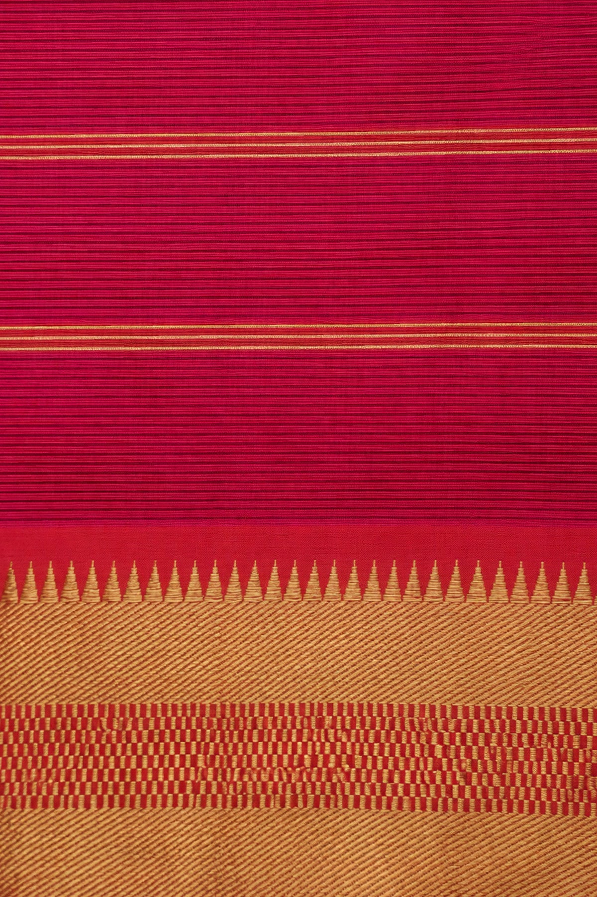 Rani Pink Mangalagiri Silk Cotton with Gold Copper Zari Border Saree