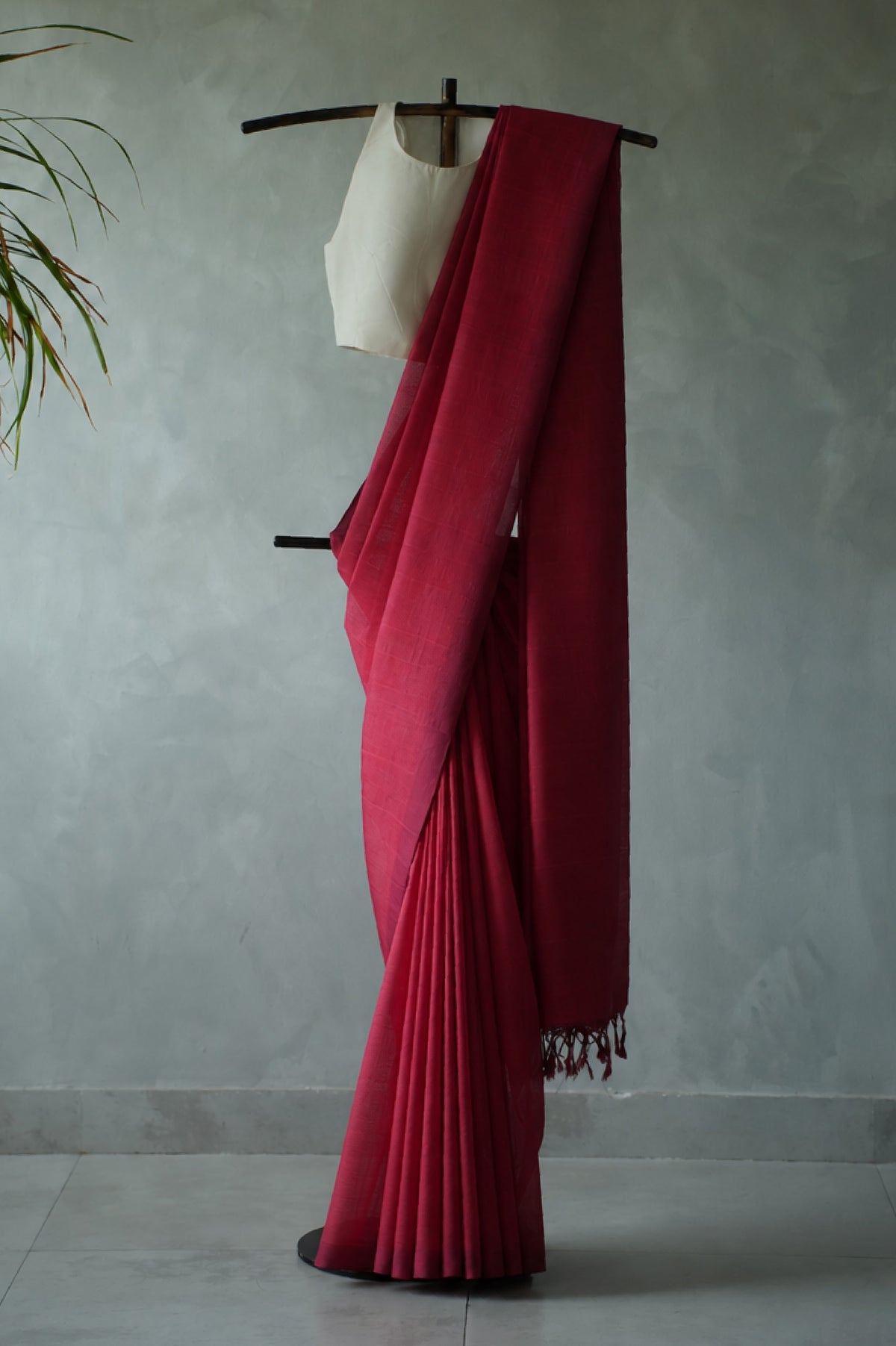 Dark Red Plain Mangalagiri Silk Cotton Saree