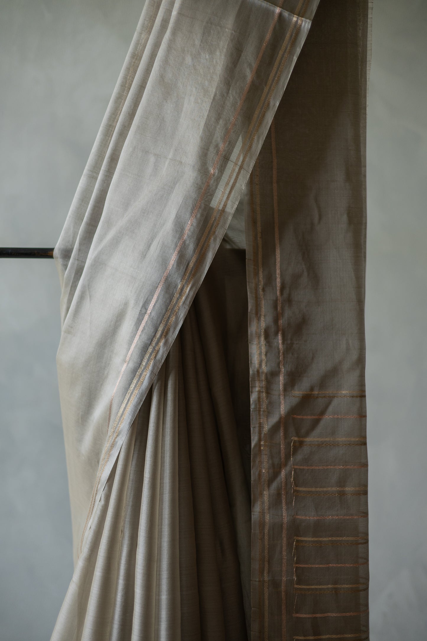 Grey Silk Cotton with Zari Woven Border and Pallu Saree