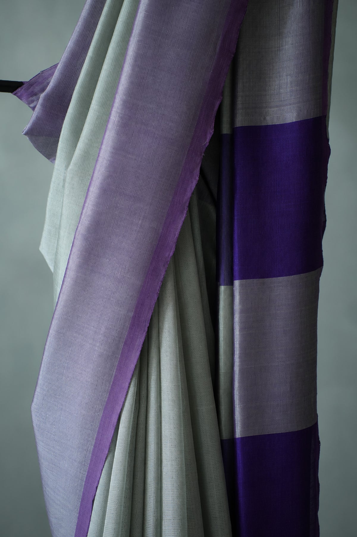 Silver Grey Mangalagiri Silk Cotton with Purple Border and Contrasting Purple Pallu