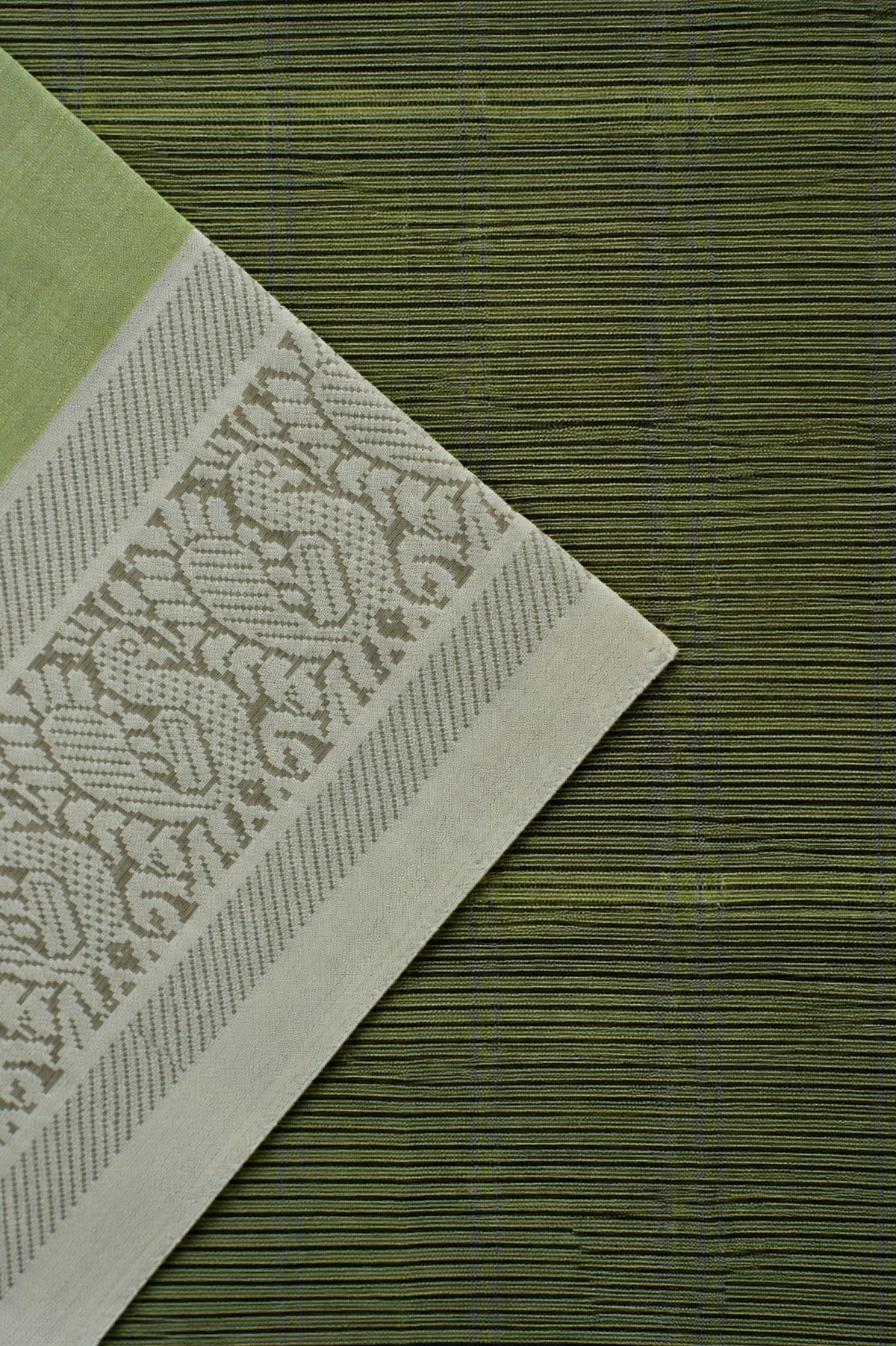 Ivory Mangalagiri Silk Cotton with Light Green and Silver Zari Border Saree