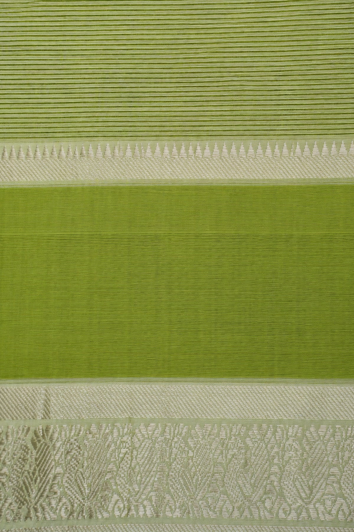 Ivory Mangalagiri Silk Cotton with Light Green and Silver Zari Border Saree