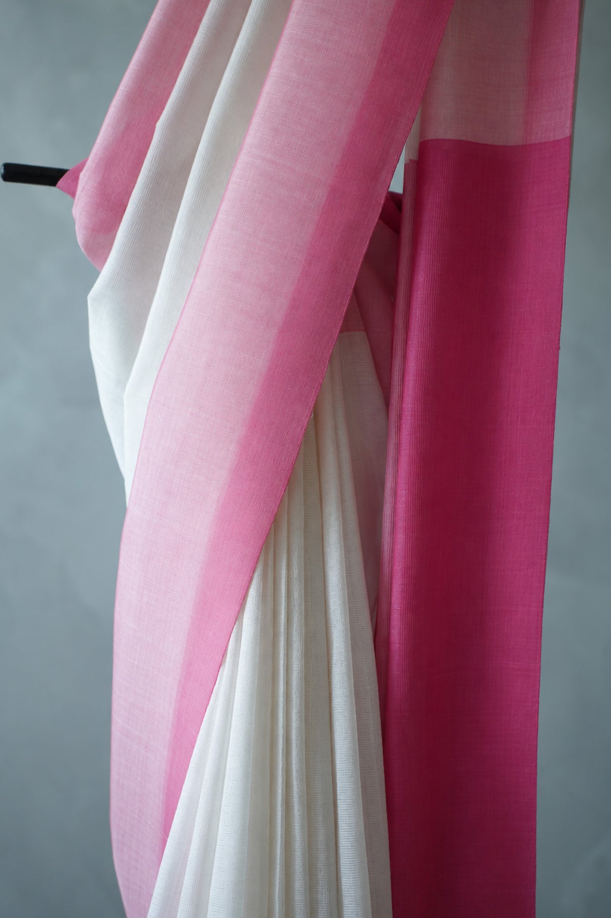 Ivory Mangalagiri Silk Cotton Saree with Pink Border and Contrasting Pink Pallu